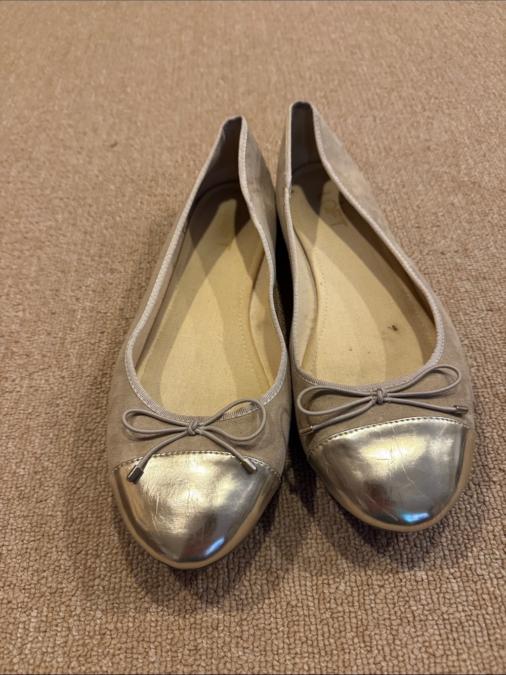 LOFT Taupe Flats with Metallic Silver Cap Toe